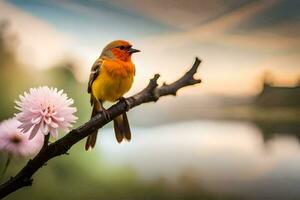 photo wallpaper the sky, bird, flower, water, nature, bird, bird, bird,. AI-Generated