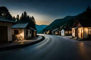 un largo exposición fotografía de un la carretera en el montañas. generado por ai foto