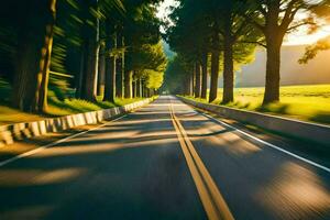 un la carretera con arboles y césped en el antecedentes. generado por ai foto