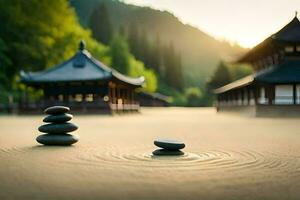 zen garden in the mountains. AI-Generated photo