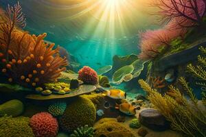 an underwater scene with coral reefs and fish. AI-Generated photo