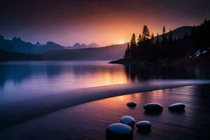 el Dom conjuntos terminado un lago y rocas generado por ai foto