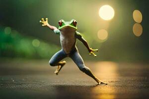 a frog is jumping in the air. AI-Generated photo