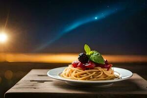 spaghetti with berries and a star. AI-Generated photo