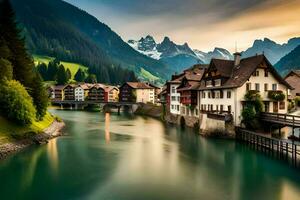 the beautiful village of switzerland. AI-Generated photo