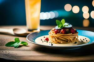 pasta with tomato sauce and vegetables on a plate. AI-Generated photo