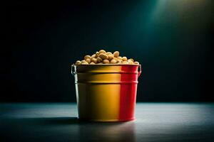 peanuts in a red bucket. AI-Generated photo