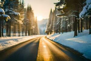 a snowy road in the winter. AI-Generated photo