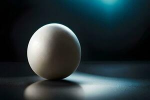 un huevo en un mesa con un azul ligero. generado por ai foto