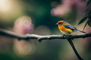 a small bird is sitting on a branch. AI-Generated photo