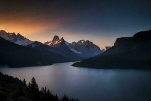 photo wallpaper mountains, the sky, the sun, the moon, the mountains, the lake,. AI-Generated