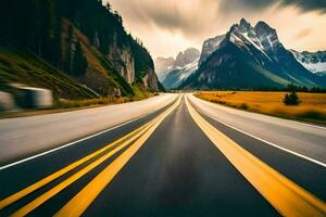 un la carretera en el montañas con montañas en el antecedentes. generado por ai foto