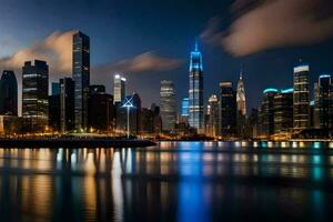 the chicago skyline at night. AI-Generated photo