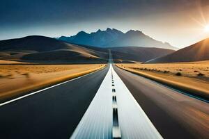 un largo la carretera con montañas en el antecedentes. generado por ai foto