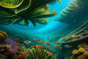 a scene of underwater life with coral and fish. AI-Generated photo