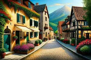 an illustration of a street in the mountains. AI-Generated photo
