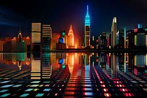 new york city skyline at night. AI-Generated photo