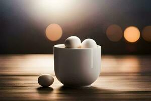 eggs in a cup on a table. AI-Generated photo