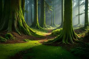 photo wallpaper forest, the trees, sunlight, the sun, the forest, the trees, the. AI-Generated