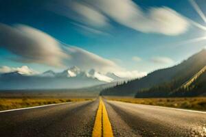 un vacío la carretera con montañas en el antecedentes. generado por ai foto