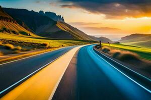 a road in the middle of a mountain range. AI-Generated photo