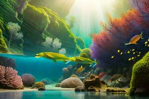 a colorful underwater scene with fish and coral. AI-Generated photo