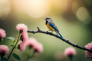 photo wallpaper the sun, flowers, bird, spring, the bird, spring, the bird,. AI-Generated