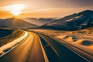 un largo la carretera en el montañas. generado por ai foto