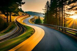 un devanado la carretera con el Dom ajuste detrás él. generado por ai foto