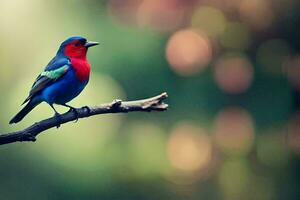 a colorful bird sits on a branch. AI-Generated photo