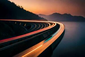 a long exposure photograph of a highway with cars driving on it. AI-Generated photo