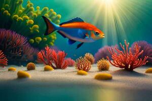 an underwater scene with fish and corals. AI-Generated photo