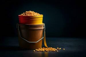 a bucket filled with yellow corn kernels. AI-Generated photo