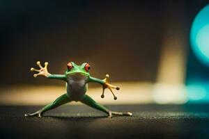 a frog is standing on its hind legs. AI-Generated photo