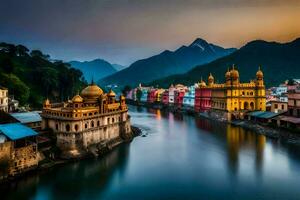 the colorful buildings of india are seen in the background. AI-Generated photo