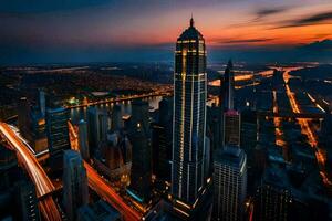 the city skyline at dusk with a long exposure. AI-Generated photo