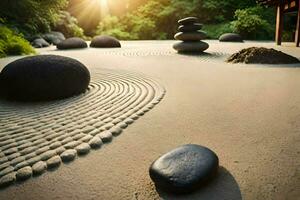 a zen garden with rocks and stones. AI-Generated photo