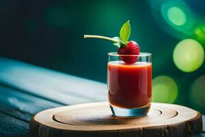 a glass of juice with a strawberry on top. AI-Generated photo