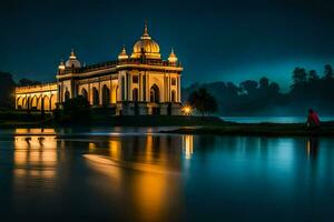 the night view of a temple in india. AI-Generated photo