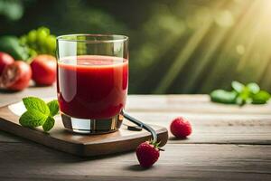 a glass of juice with strawberries and mint. AI-Generated photo