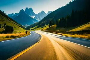 un la carretera en el montañas con montañas en el antecedentes. generado por ai foto