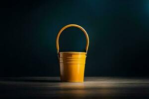 a yellow bucket on a dark background. AI-Generated photo