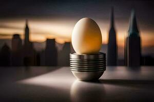 an egg is sitting in a light bulb. AI-Generated photo