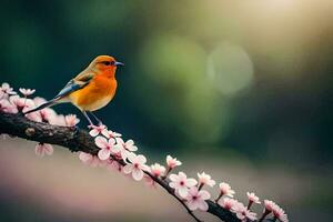 photo wallpaper bird, the sun, spring, the flowers, the bird, the bird, the. AI-Generated