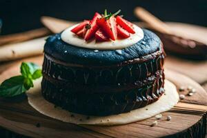 a chocolate cake with strawberries on top. AI-Generated photo