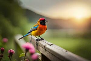 photo wallpaper the sky, bird, flowers, sunset, the bird, the sun, the bird. AI-Generated