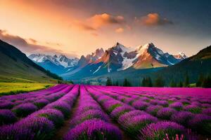 photo wallpaper mountains, the sky, flowers, flowers, flowers, flowers, flowers, flowers,. AI-Generated