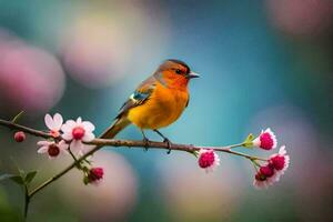 foto fondo de pantalla pájaro, flores, el cielo, el pájaro, el pájaro, el pájaro, el. generado por ai