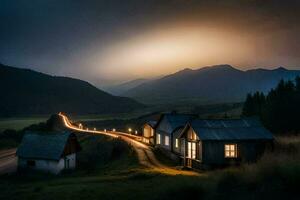 un casa en el montañas a noche. generado por ai foto