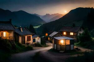 photo wallpaper the sky, mountains, the village, the sun, the mountains, the village,. AI-Generated